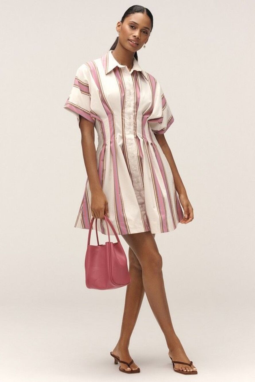 Anthropologie Exquise Women’s The Tobie Button Front Pleated Mini Ivory Purple B